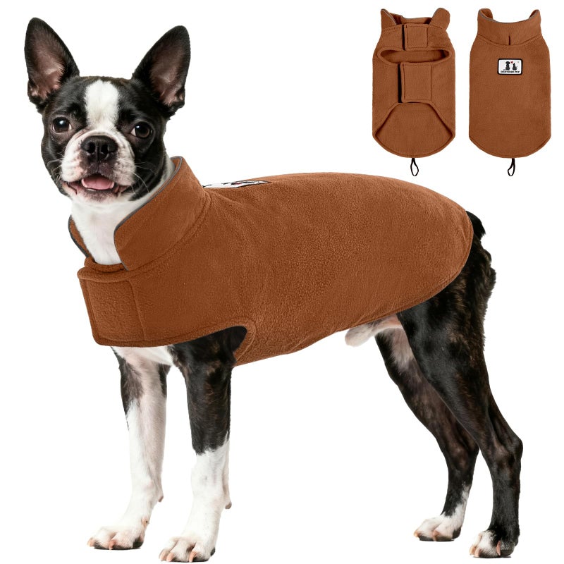 DENTRUN Reversible Dog Coat - Windproof Polar Fleece Vest with Reflective Neck Strips, Hook & Loop Closures, Easy-On Cold Weather Jacket for Medium Puppies (Medium Dogs Gear) - Image 1